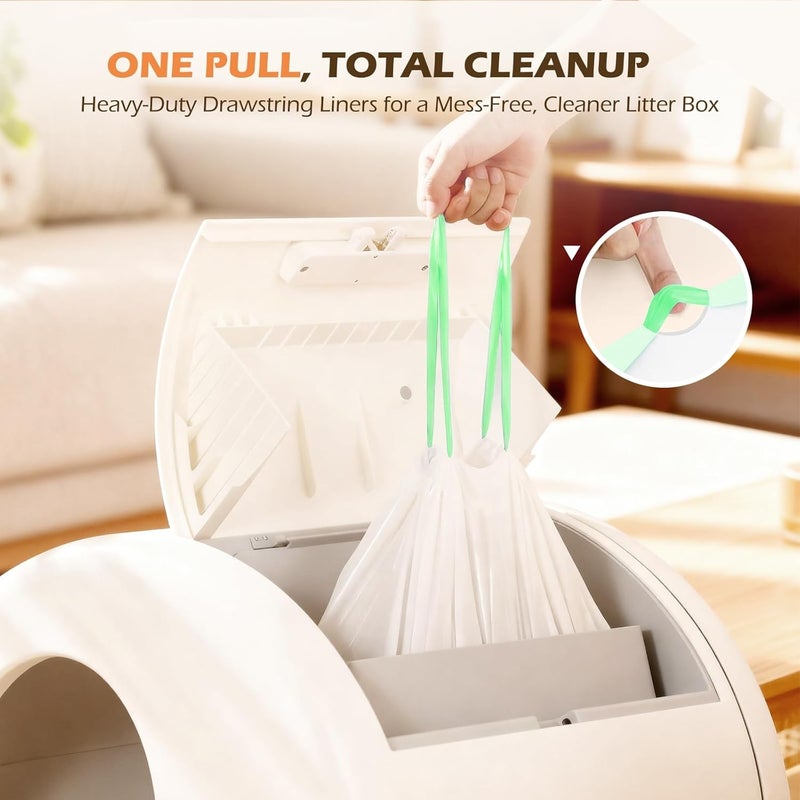 YEAHGO Automatic Cat Litter Box Liners Bags Compatible with MeoWant-SC01 & MeoWant-SC02, Self-Cleaning Kitty Litter Liners Bags, Heavy-Duty Thick Drawstring Replacement Liner Bag 18" x 12.6" (30 PCS) - Image 3